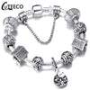 CUTEECO 925 Fashion Silver Charms Bracelet Bangle For Women Crystal Flower Beads Fit Pandora Bracelets Jewelry