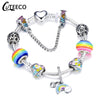 CUTEECO 925 Fashion Silver Charms Bracelet Bangle For Women Crystal Flower Beads Fit Pandora Bracelets Jewelry
